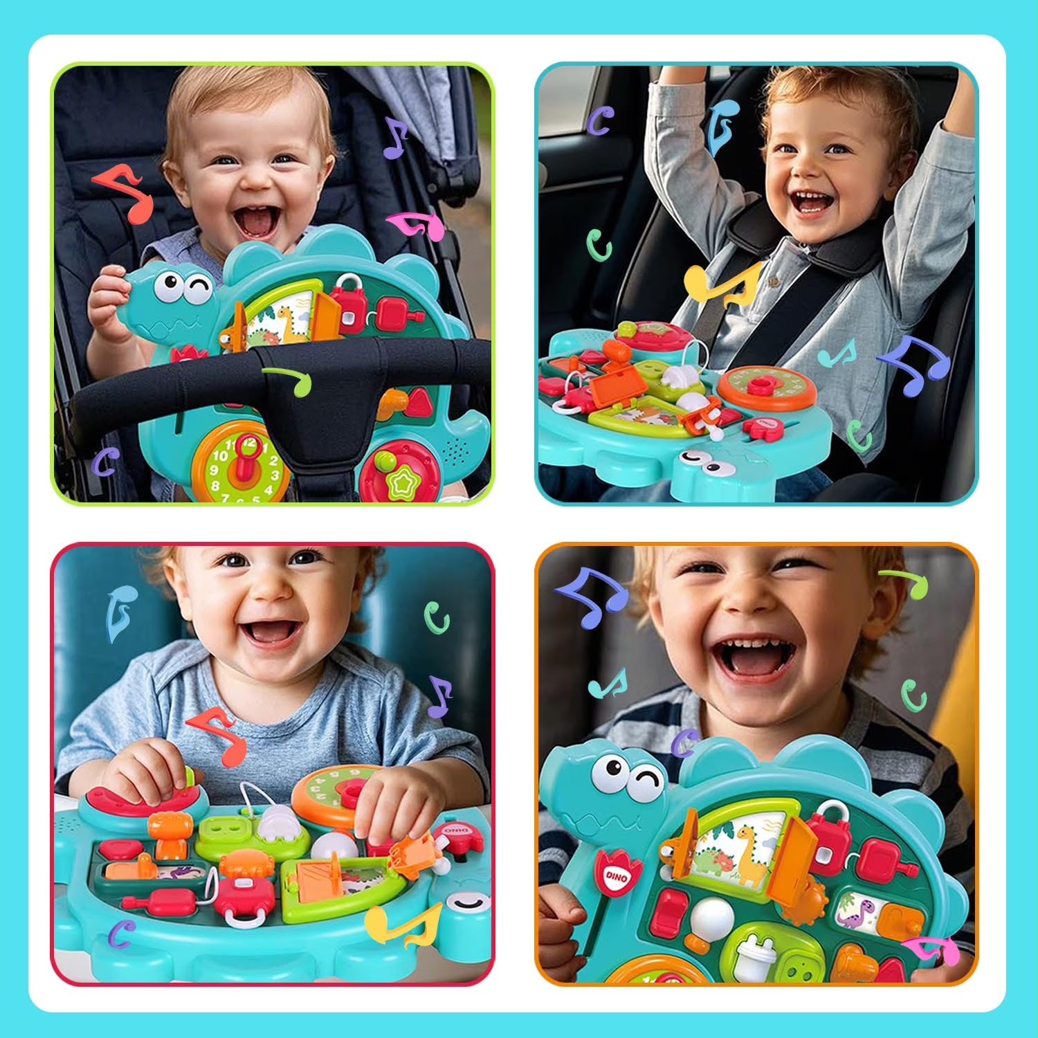 Dinosaur Busy Board Multi-Function Sensory Learning Activity Dino Car for Toddlers