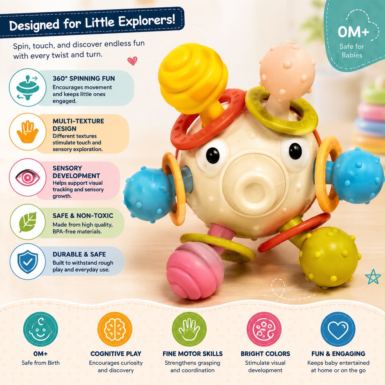 Spinning Puffer Fish Baby Rattle Sensory Toy