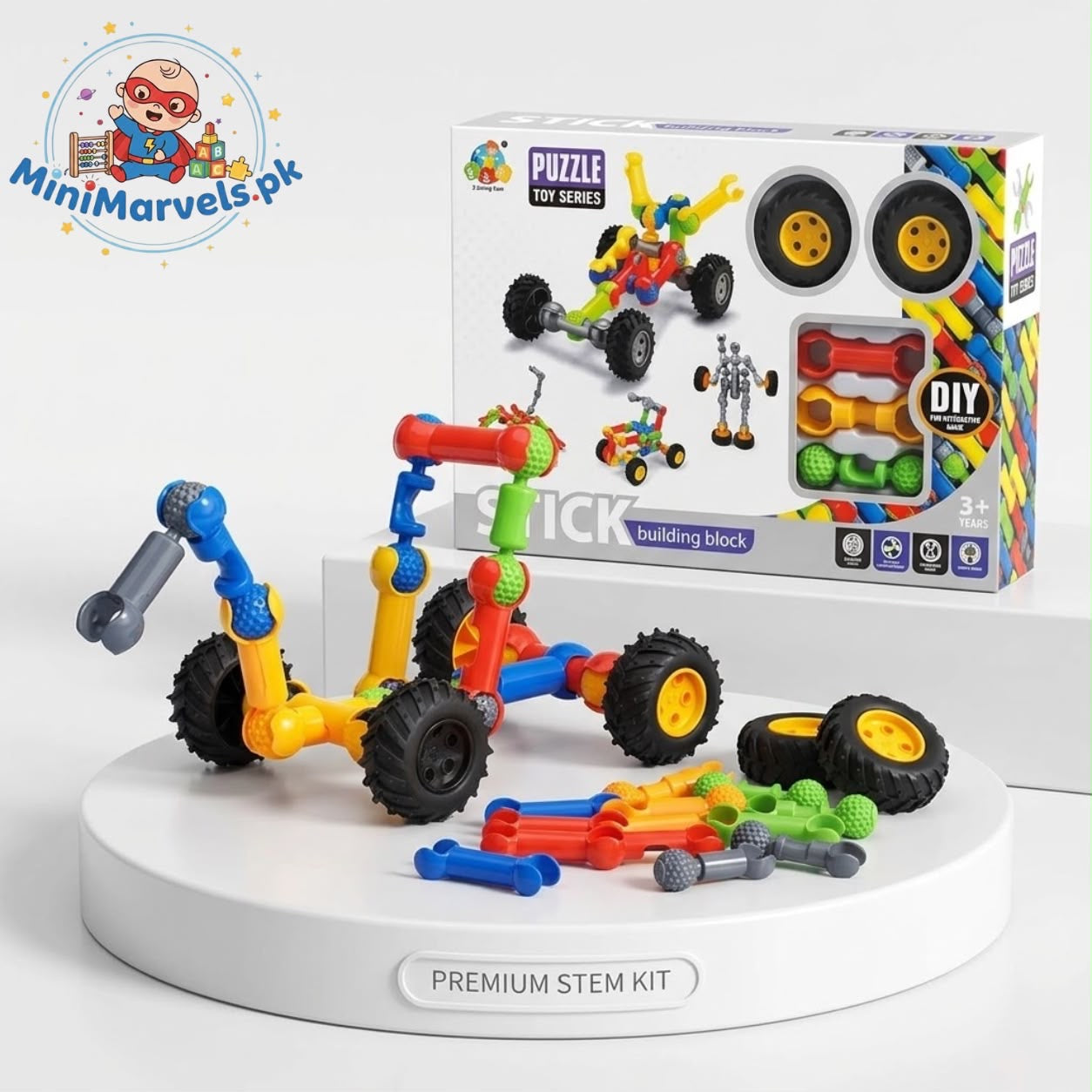 DIY Stick Building Blocks Construction Toy with Wheels – 22 Pcs