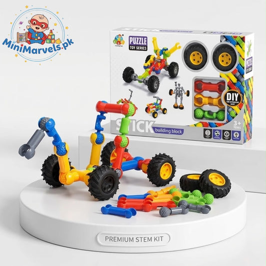 DIY Stick Building Blocks Construction Toy with Wheels – 22 Pcs