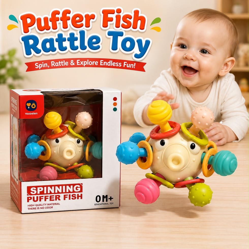 Spinning Puffer Fish Baby Rattle Sensory Toy
