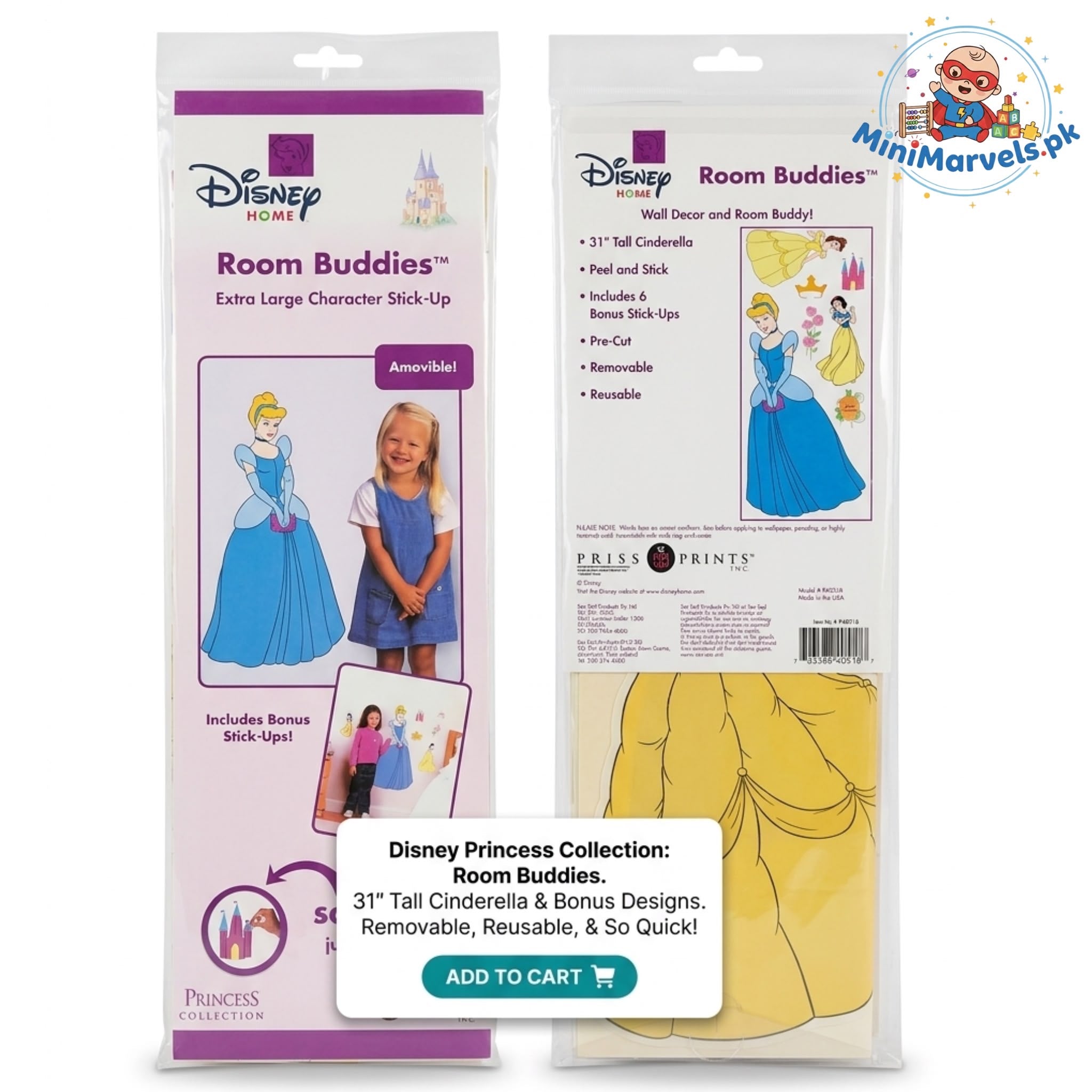 Disney Princess Room Buddies 31" Tall Cinderella Wall Decal - Removable & Reusable Stickers