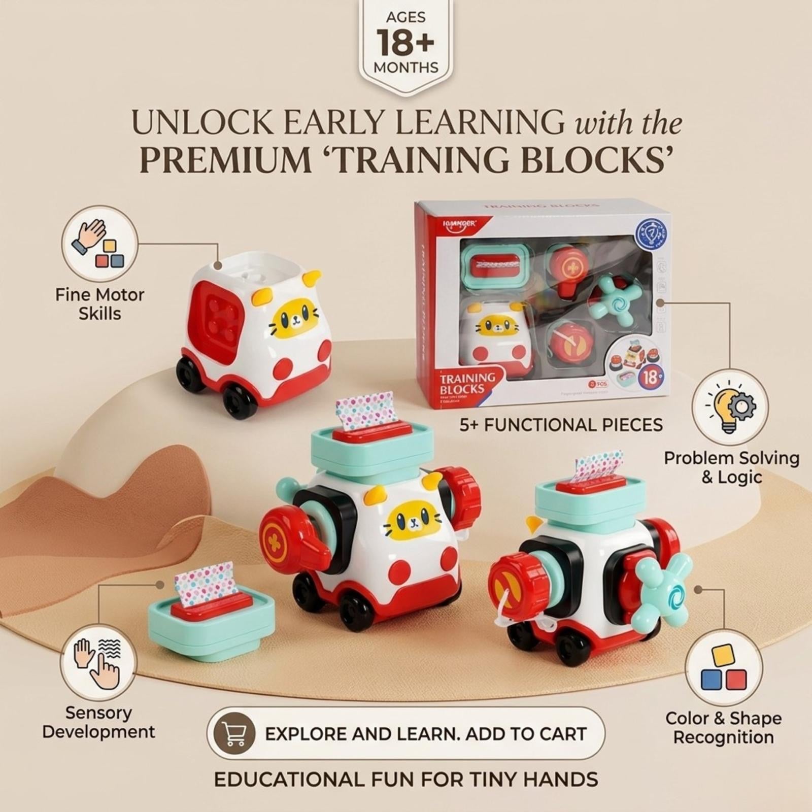 Training Busy Board Activity Car Blocks – Montessori Educational Learning Toy for Toddlers