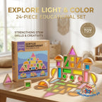 Wooden Acrylic Transparent Building Blocks Set – 24-Piece Rainbow Sensory Light & Shadow Stacking Blocks for Toddlers
