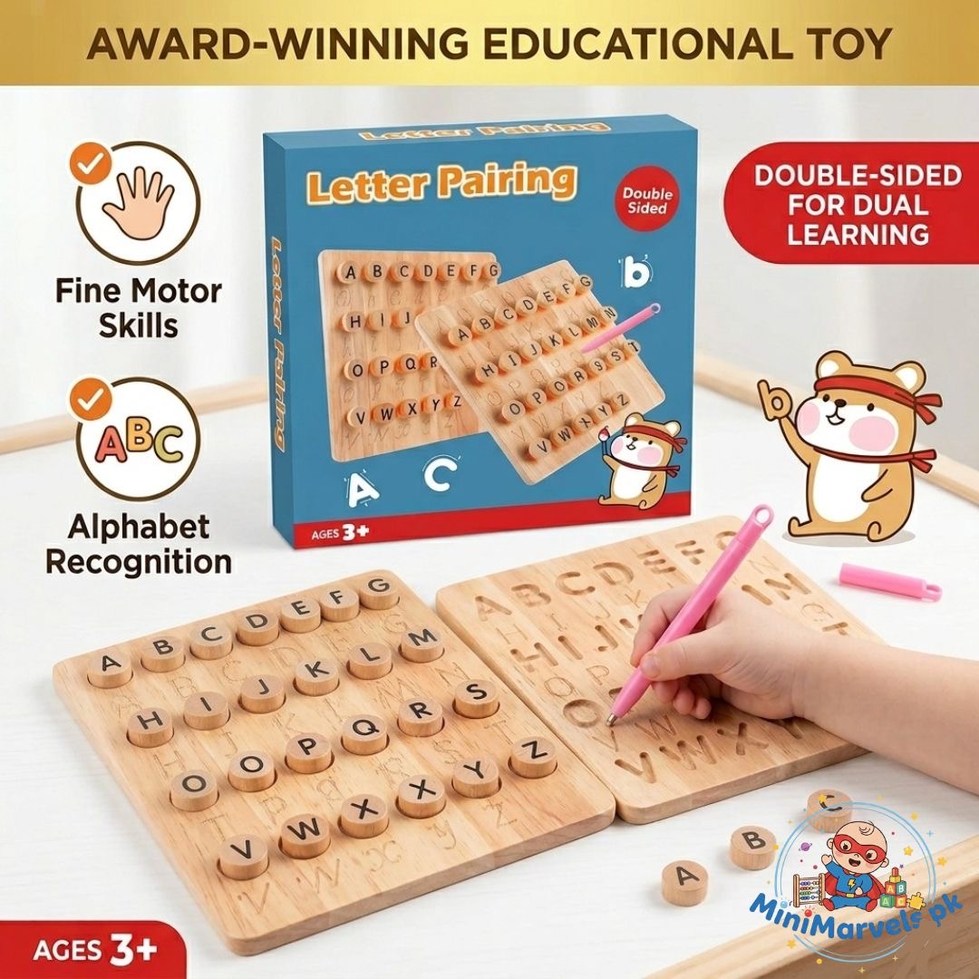 Wooden Letter Pairing & Alphabet Tracing Board – Double-Sided Educational Toy for Pre-Schoolers