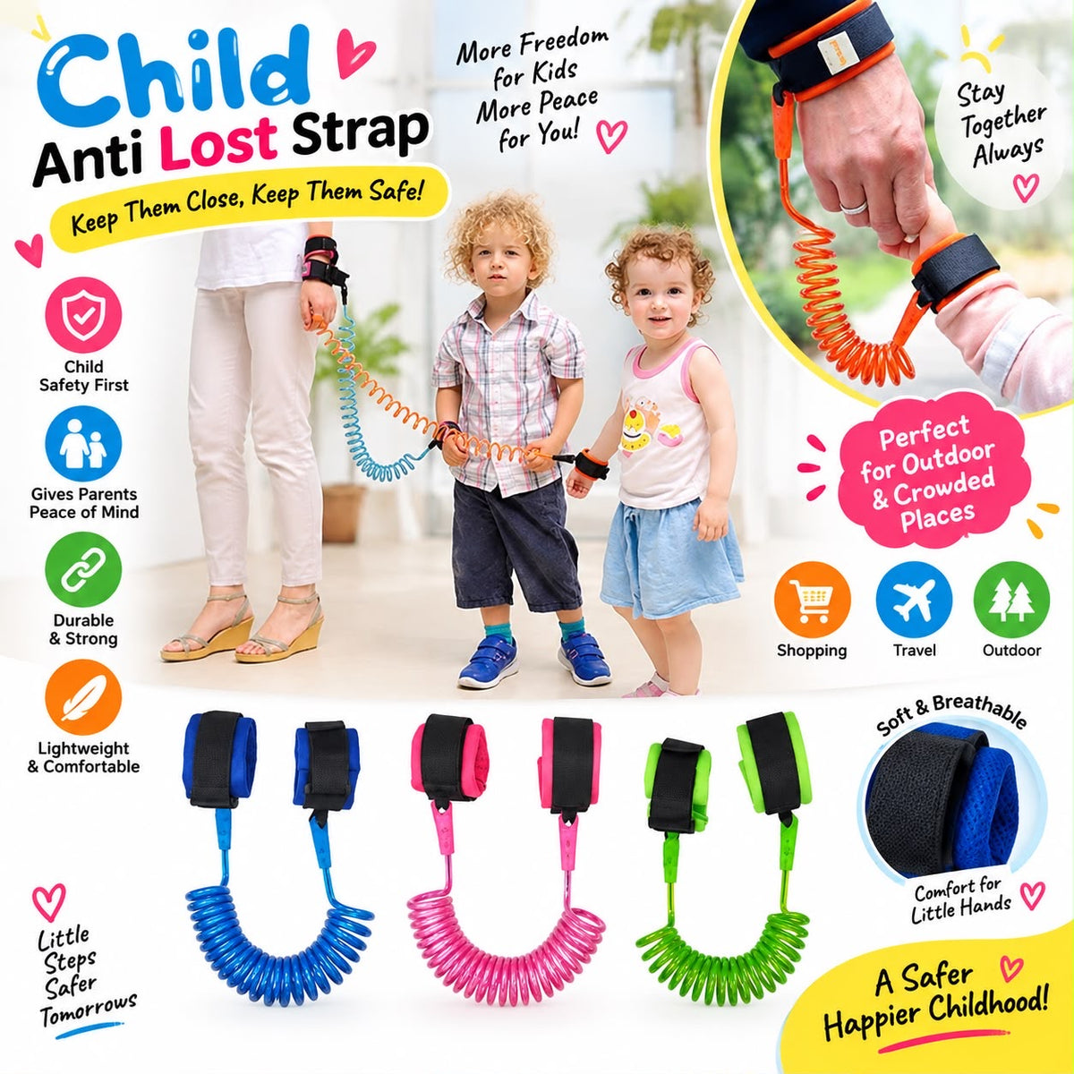 Child Anti-Lost Wrist Strap | Kids Safety Leash for Travel & Outdoor Use