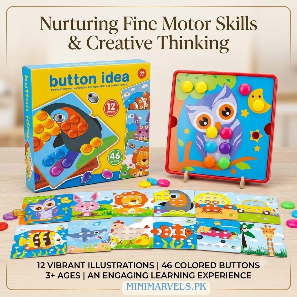 Button Idea Mosaic Peg Board Toy – Fine Motor Skills & Color Matching Activity Set