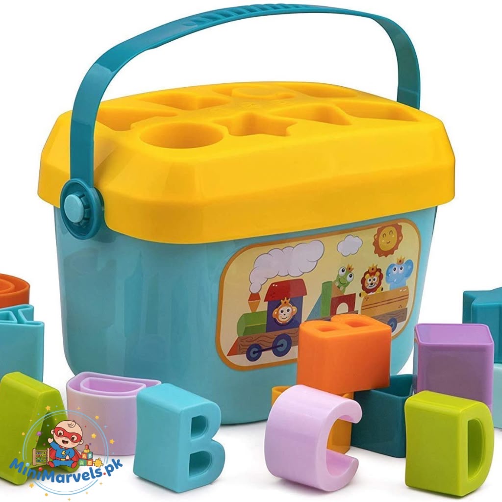 Educational Shape Sorter & Letter Blocks Bucket