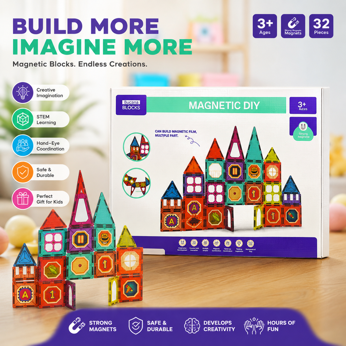 Magnetic DIY Tiles - 32 pcs