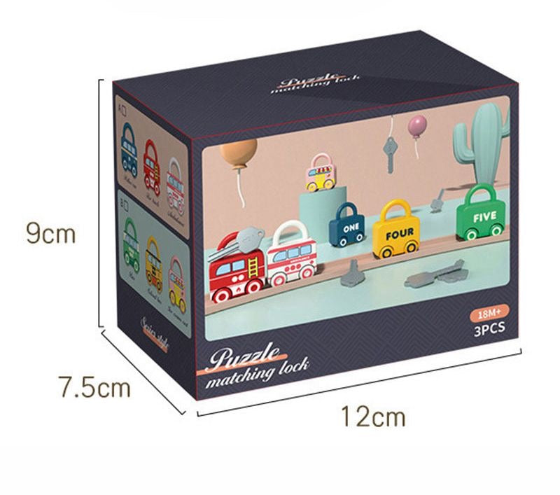 Car-Shaped Number Lock & Key Learning Toy Set for Kids - 3 pcs