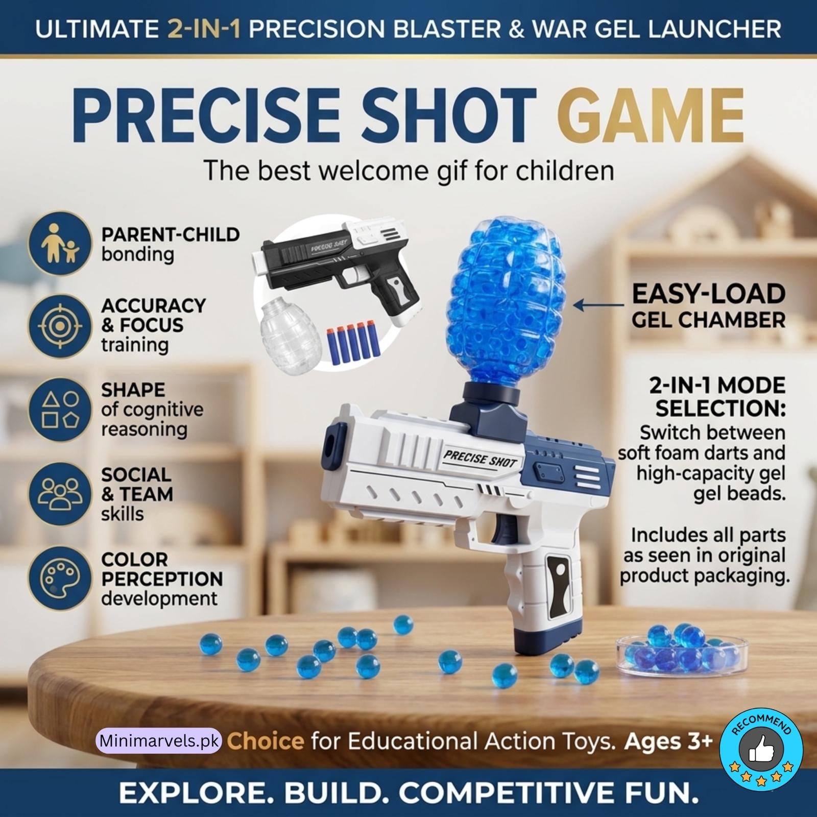 Precise Shot 2-in-1 Gel Blaster & Foam Dart Action Toy for Kids