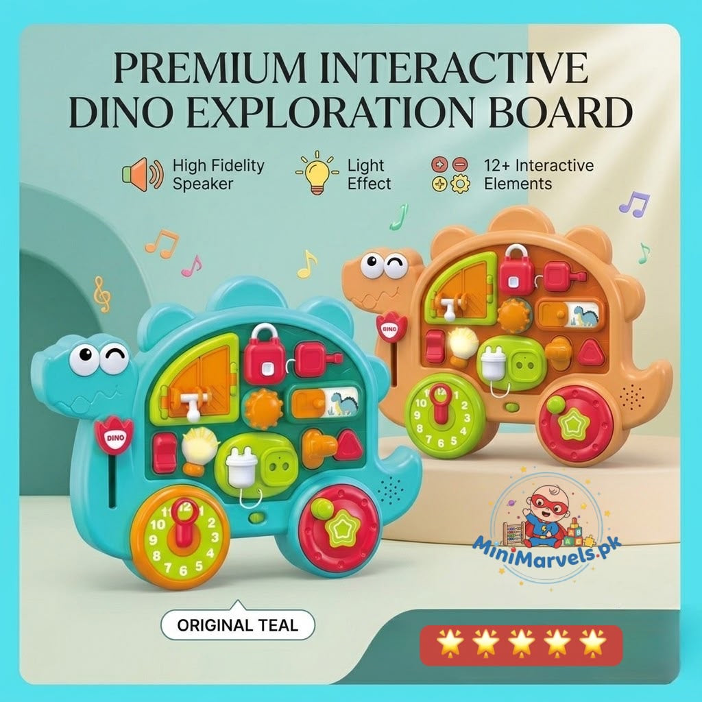 Dinosaur Busy Board Multi-Function Sensory Learning Activity Dino Car for Toddlers