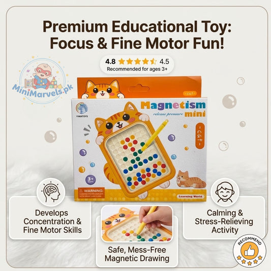 Magnetic Dot Art Board for Kids - Mini Cat Magnetic Drawing Board with Stylus Pen