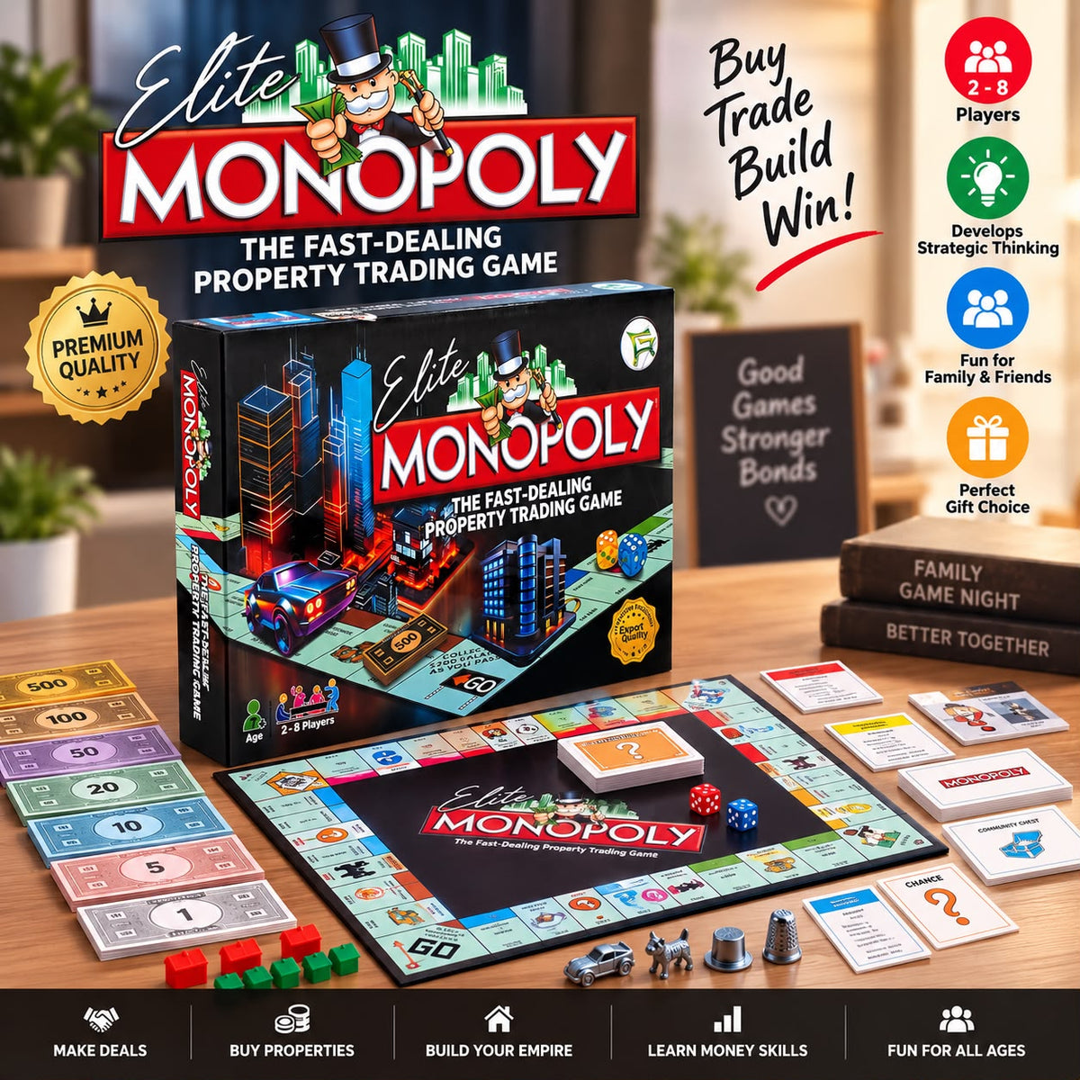 Elite Monopoly 2-in-1 Board Game & Ludo | Family Strategy Game
