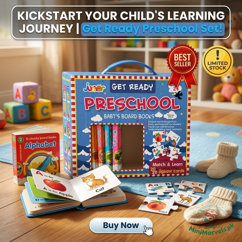 Junior Get Ready Preschool Baby's Board Books Set | 10 Chunky Books & 20 Jigsaw Matching Cards