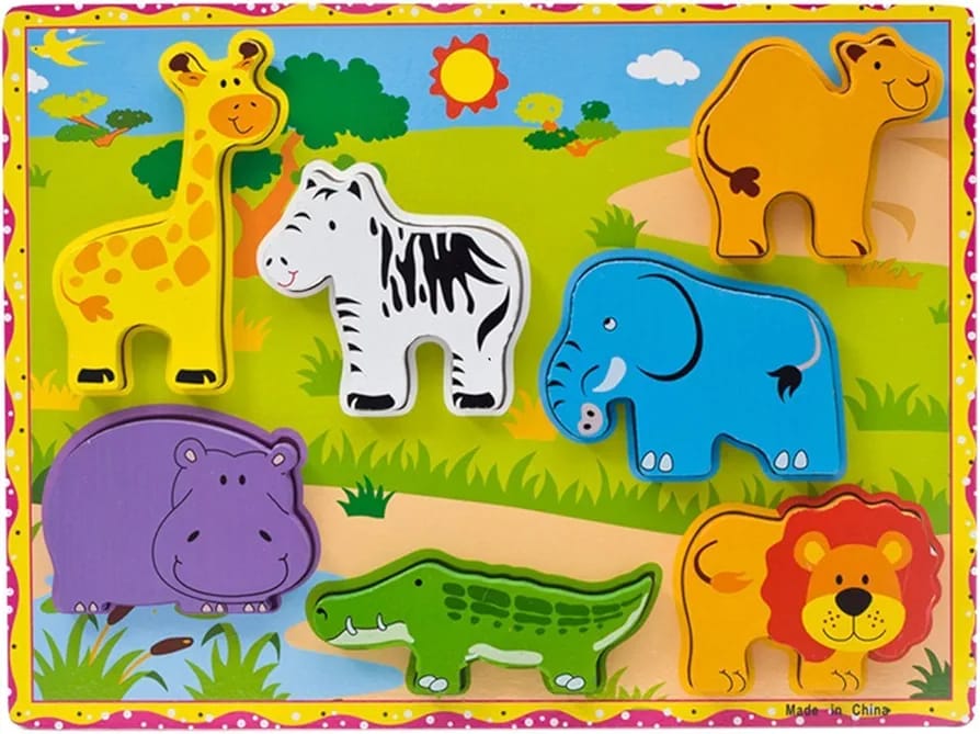 Wooden Wild Animals Chunky Puzzle for Toddlers Preschool Learning