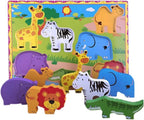 Wooden Wild Animals Chunky Puzzle for Toddlers Preschool Learning