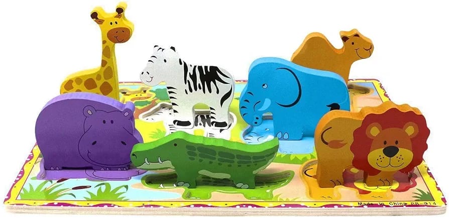 Wooden Wild Animals Chunky Puzzle for Toddlers Preschool Learning
