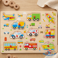 Wooden Vehicle Puzzle Board for Kids Transport Learning Toy with Easy Grip Knobs