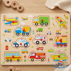 Wooden Vehicle Puzzle Board for Kids Transport Learning Toy with Easy Grip Knobs