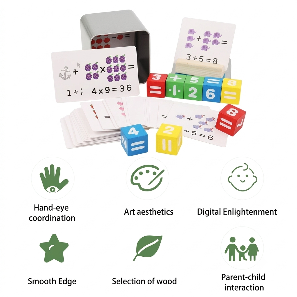 Premium Wooden Math Flash Cards & Number Blocks Set – Early Learning Arithmetic Counting Game & Educational Toy for Toddlers
