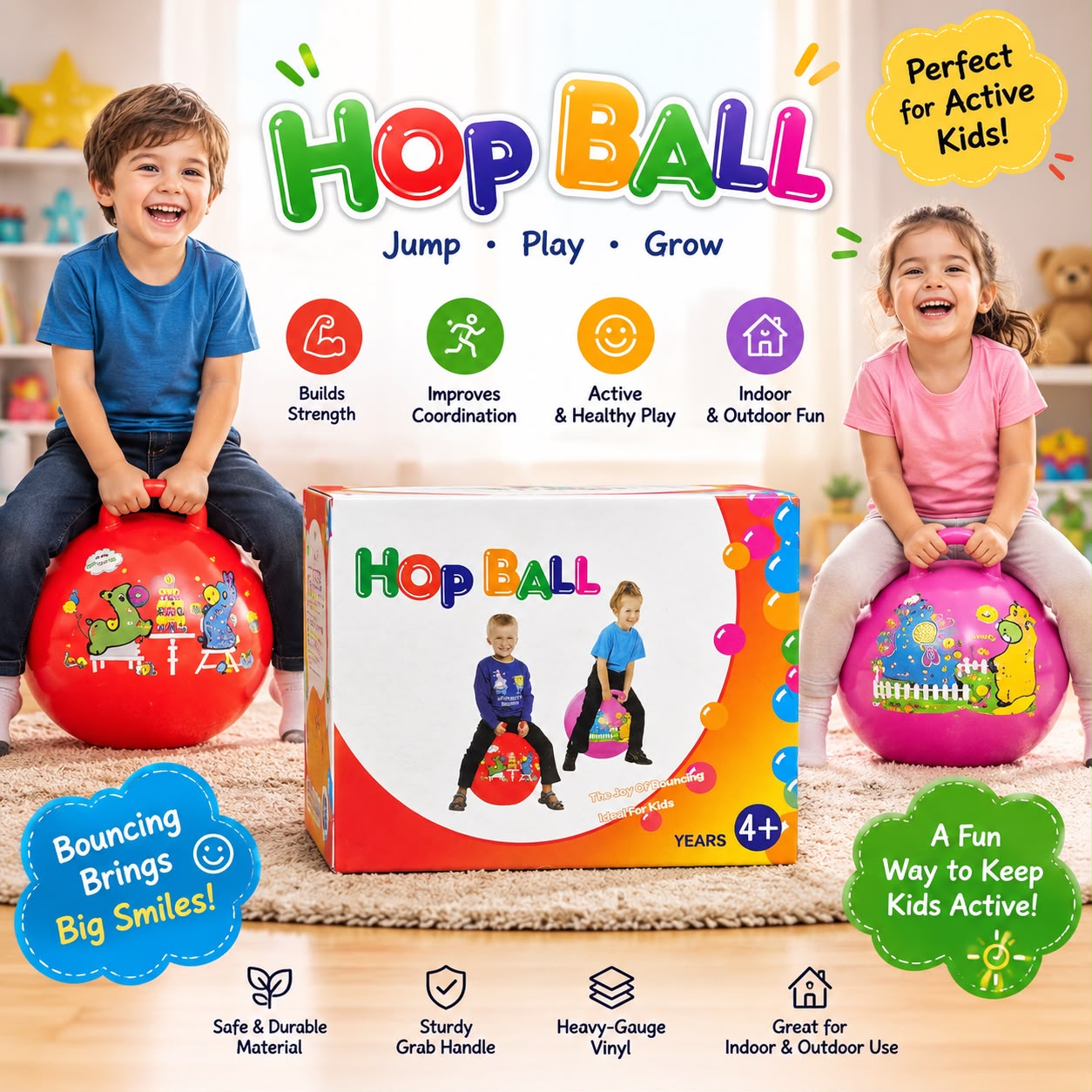 Hop Ball for Kids 4+ | Bouncing Exercise & Coordination Toy