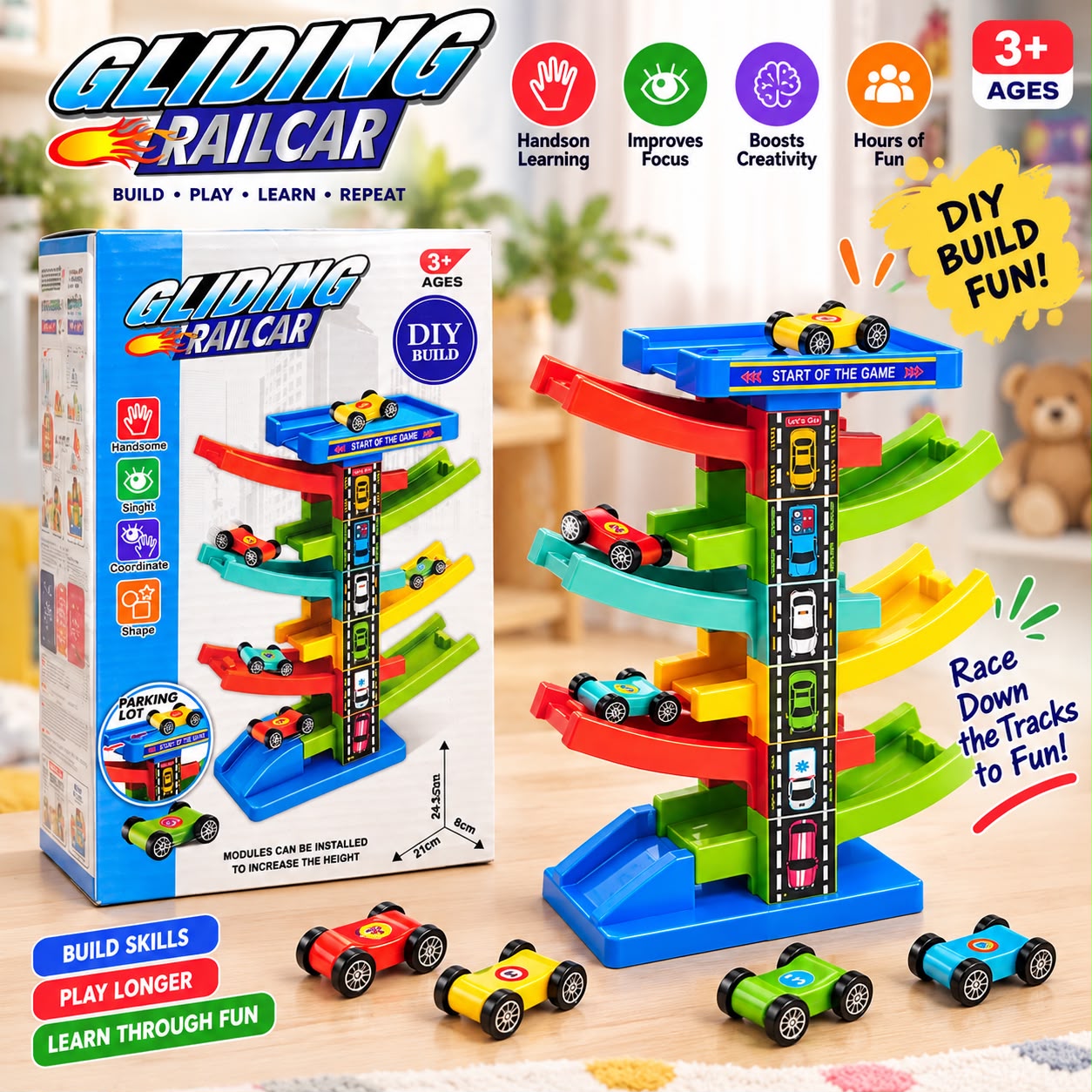 DIY Gliding Rail Car Track Set for Kids | Educational Racing Toy 3+