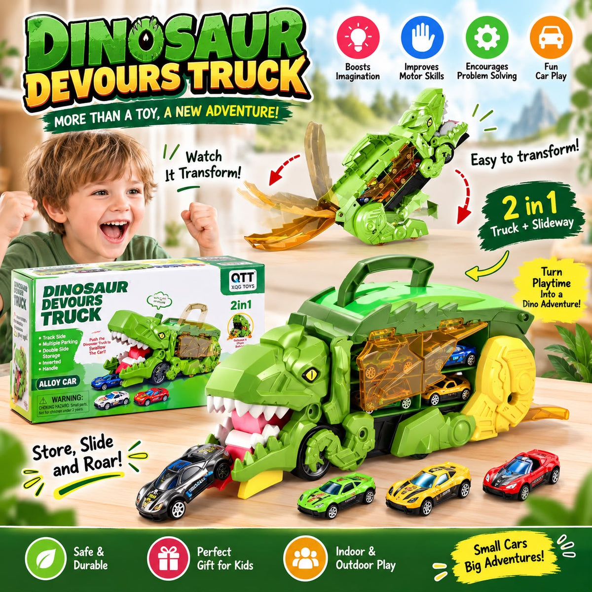 Dinosaur Devours Truck | 2-in-1 Transforming Toy Car Carrier
