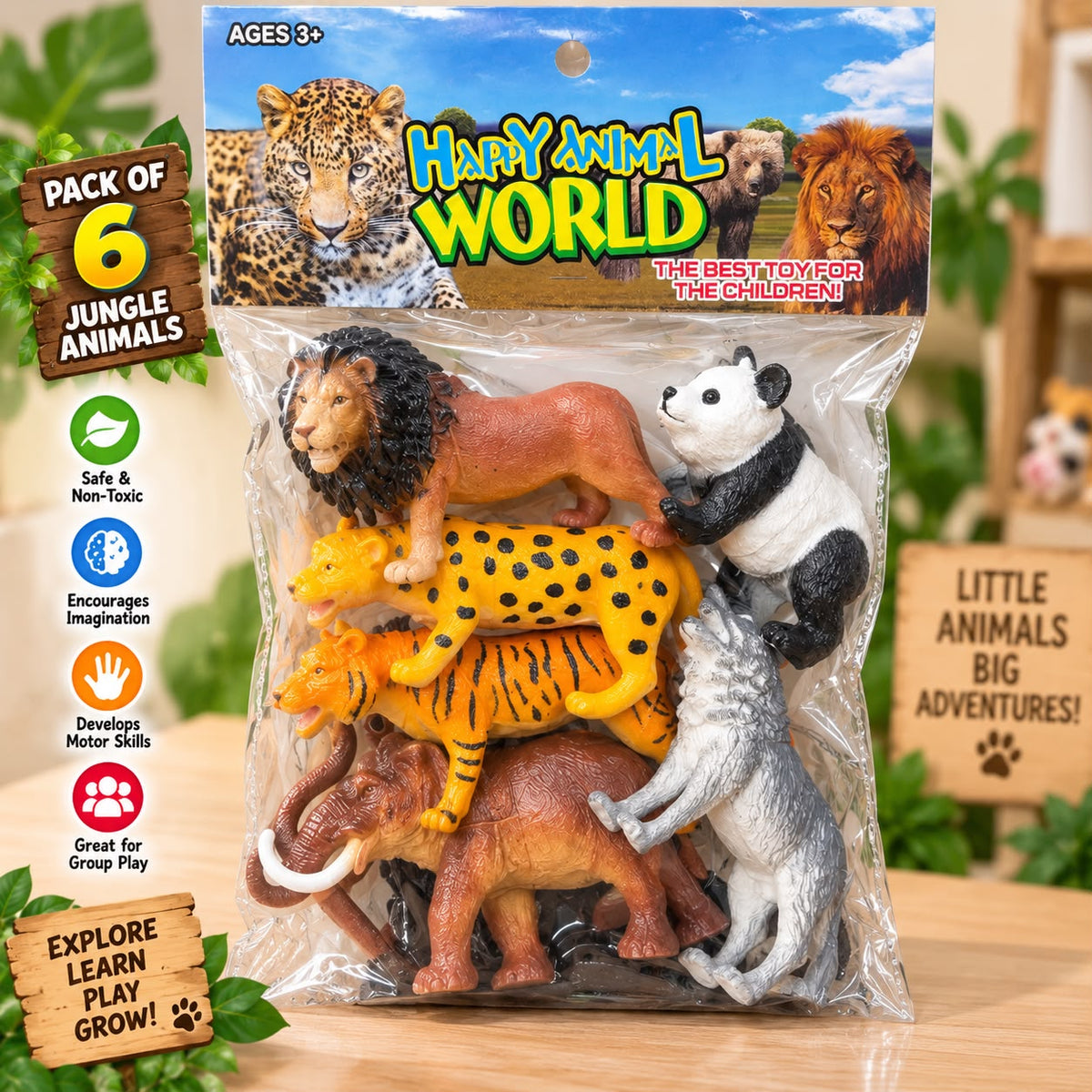 Pack of 6 Jungle Animals for Kids