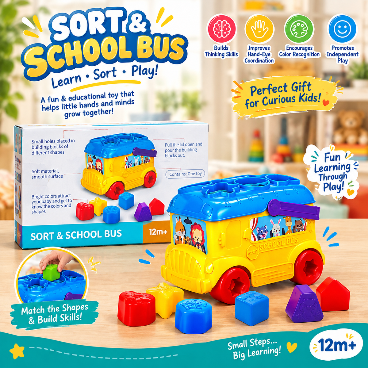 🚌 Sort & School Bus – Shape Sorting Educational Toy