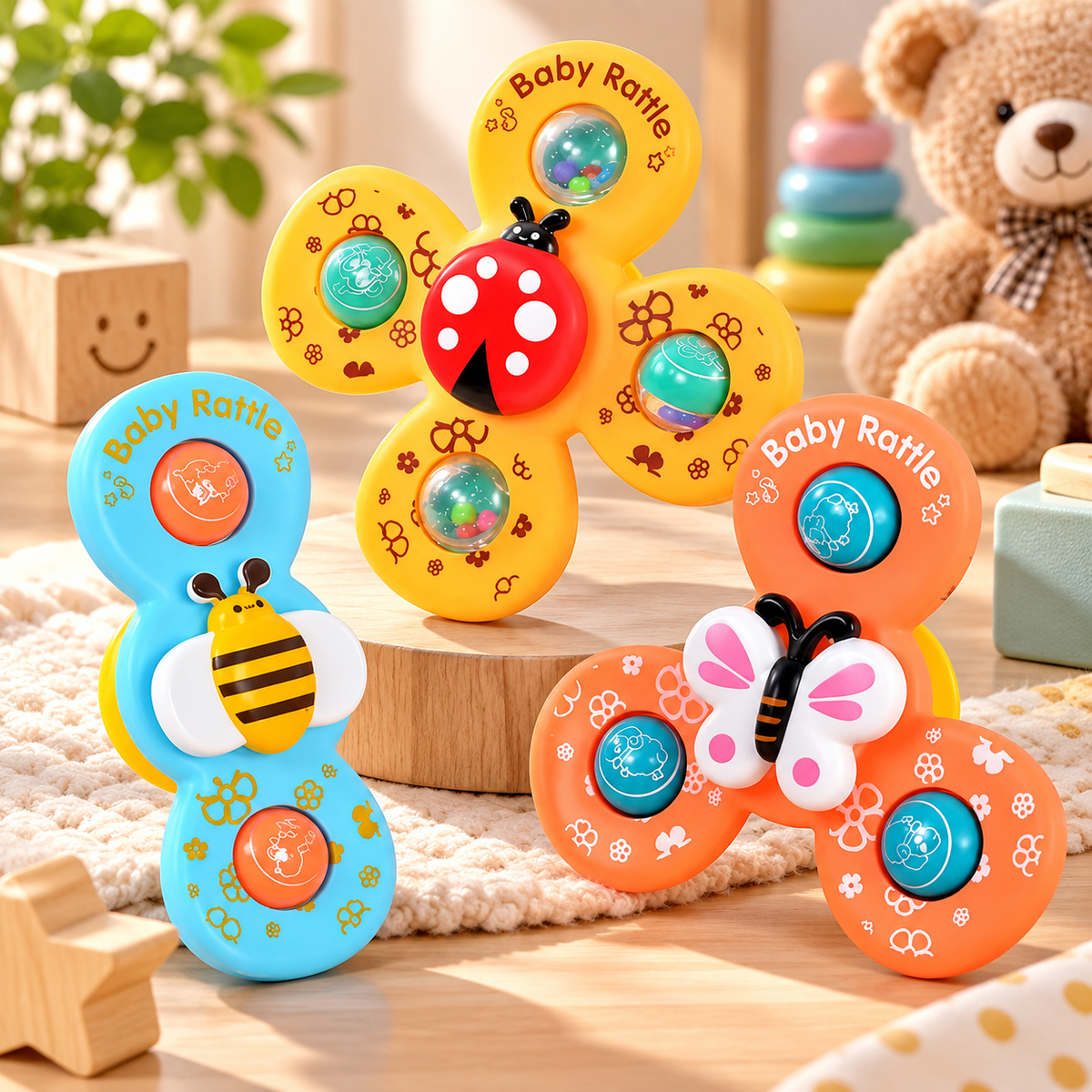 Baby Rattle Spinner Toy – Sensory Spinning Rattle for Babies