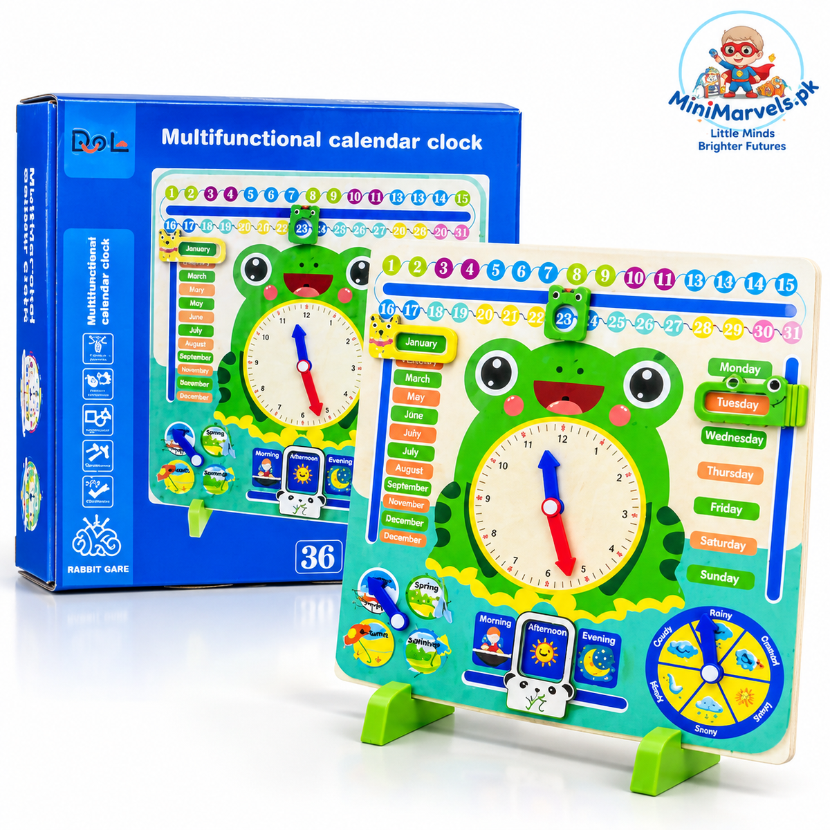 Multifunctional Calendar Clock Learning Board – Educational Wooden Toy for Kids