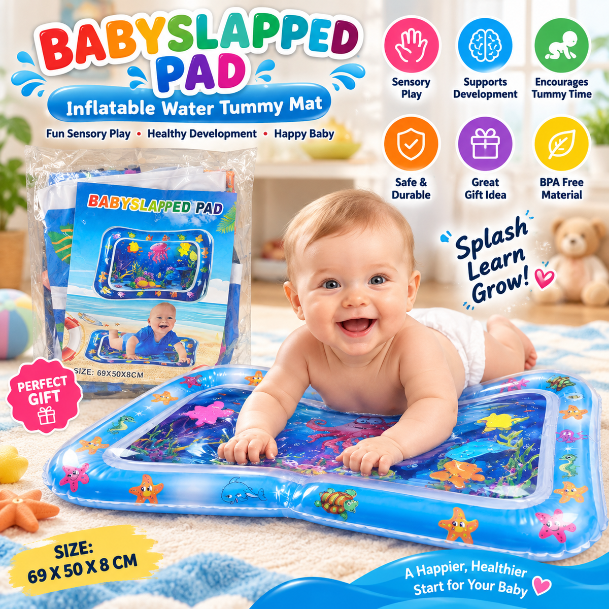 Baby Inflatable Water Tummy Time Mat | Sensory Play & Activity Mat for Babies