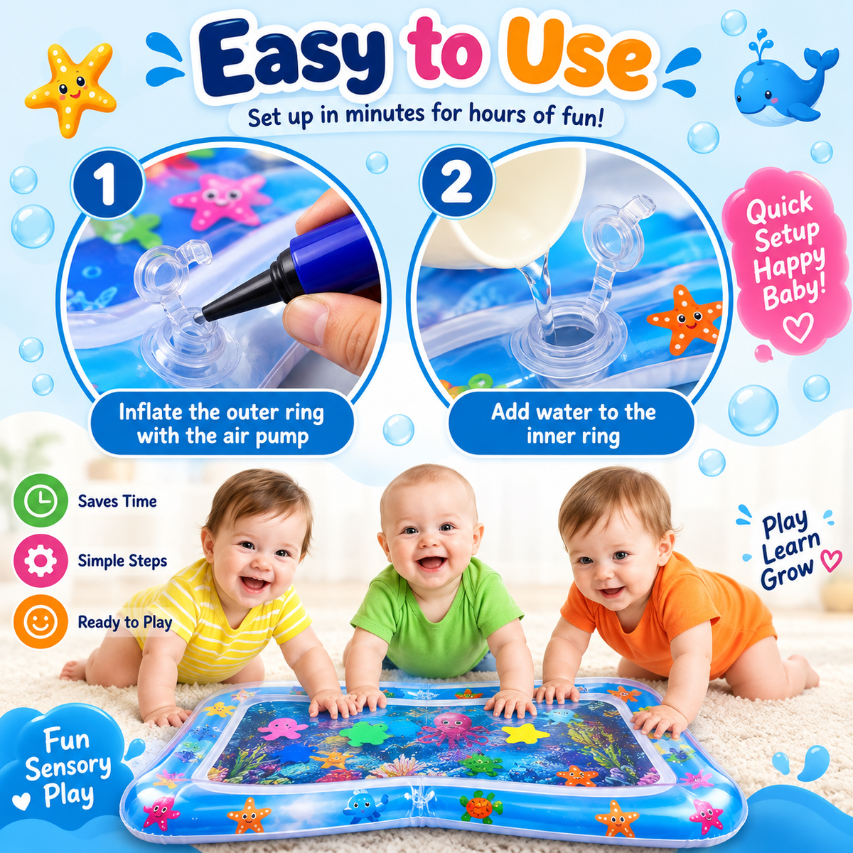Baby Inflatable Water Tummy Time Mat | Sensory Play & Activity Mat for Babies